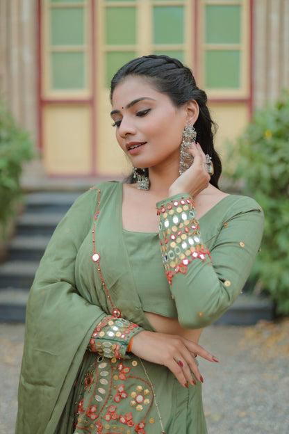 Olive Green  Hevay Daman Dupptta Navratri Chaniya Choli