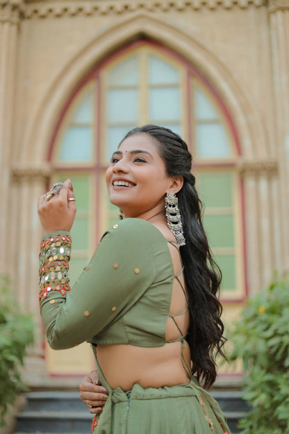 Olive Green  Hevay Daman Dupptta Navratri Chaniya Choli
