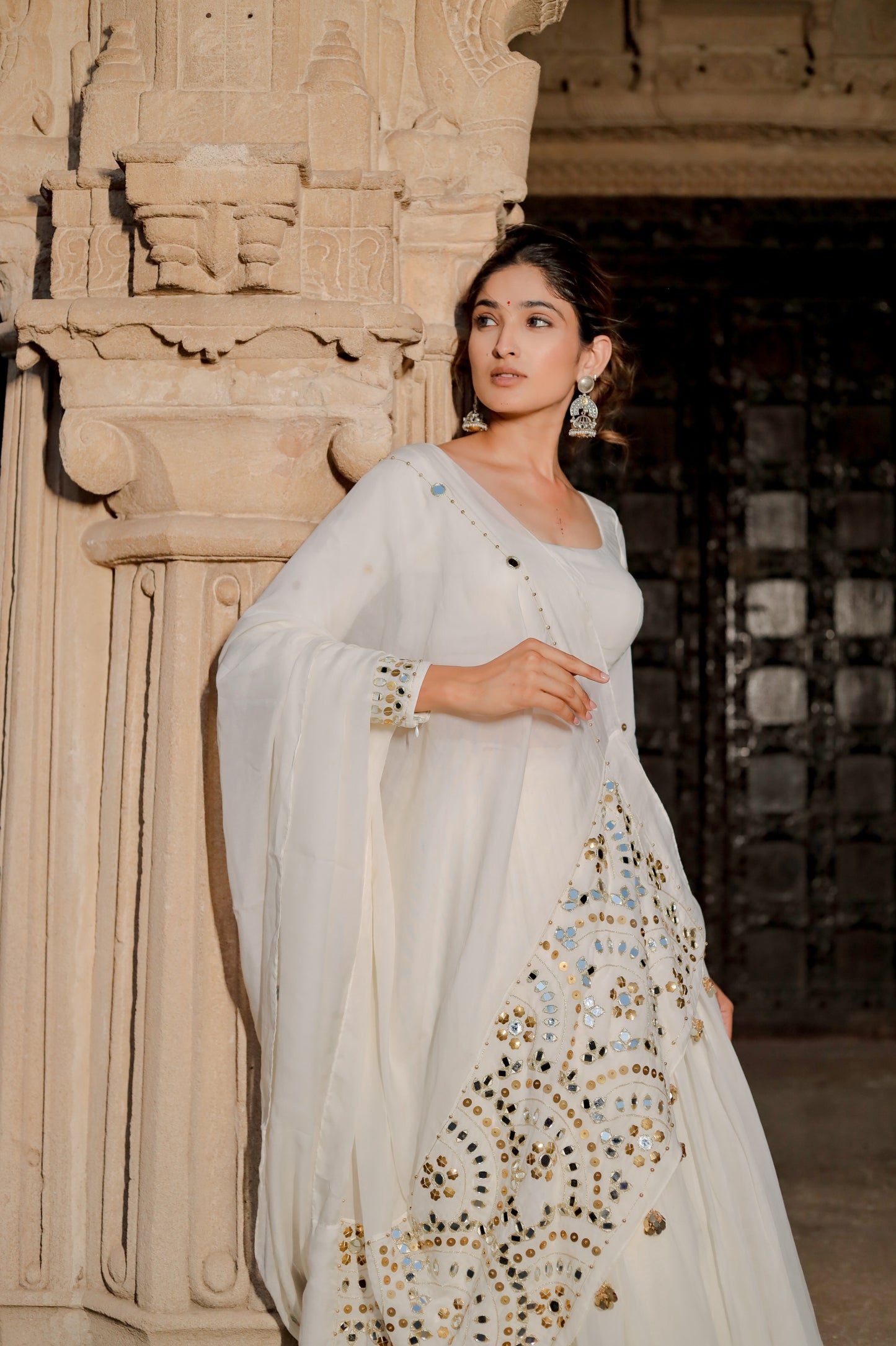 Ivory White Heavy Daman Dupatta Navratri Chaniya Choli